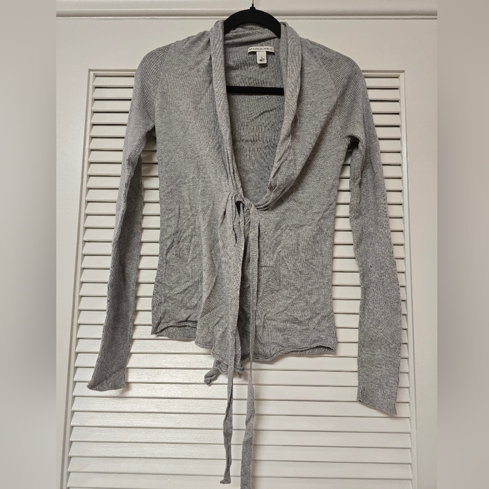 Banana Republic - Grey Ribbed 100% Cotton Lightweight Tie Cardigan Sweater